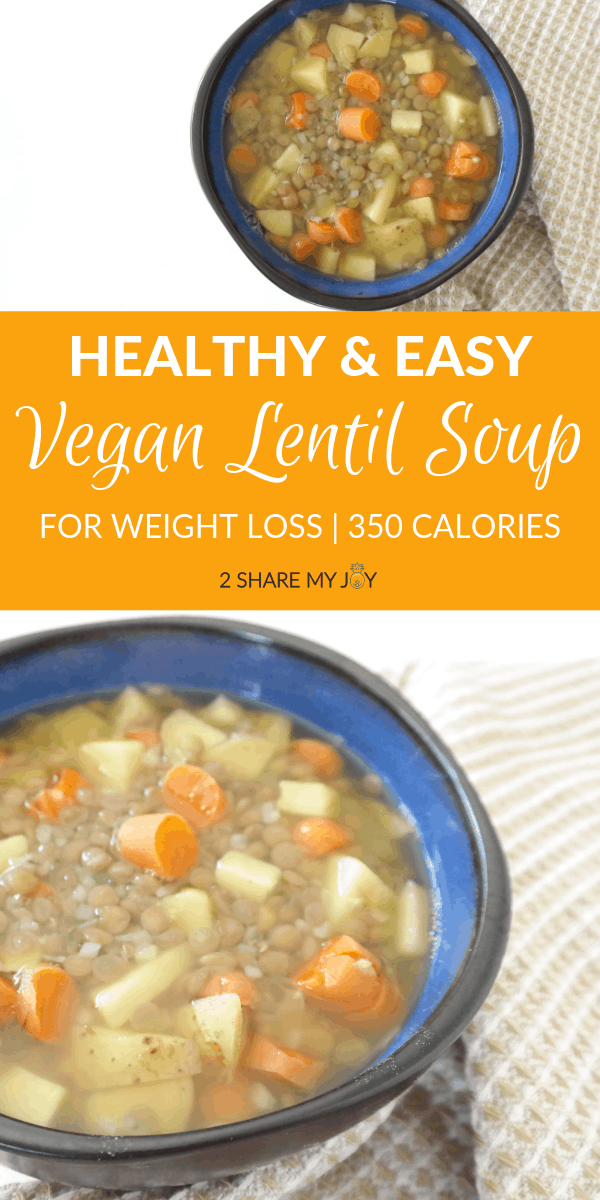 Healthy Easy Lentil Soup (vegan, oil free, gluten free) - 2sharemyjoy.com