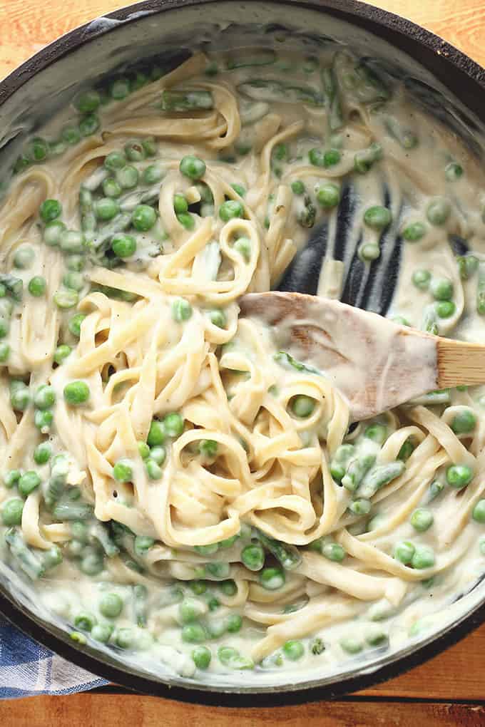Image for Vegan Garlic Alfredo with Asparagus & Peas » I LOVE VEGAN