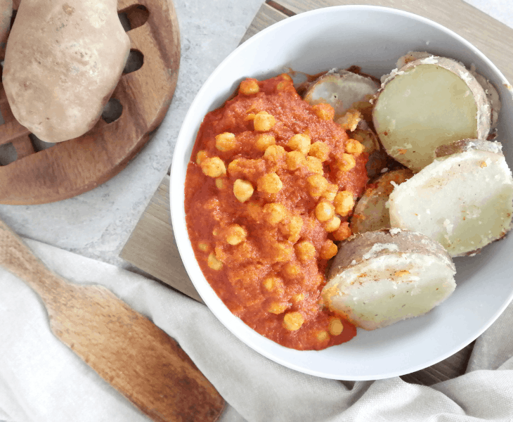 Vegan Curried Chickpeas & Water Fried Potatoes