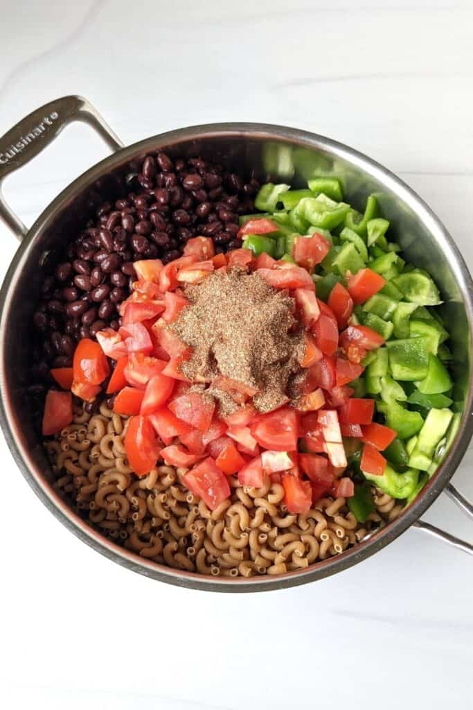 easy taco pasta ingredients in the pot