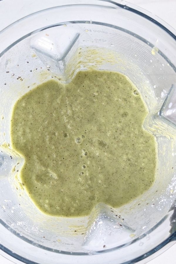 blended broccoli smoothie in vitamix top view