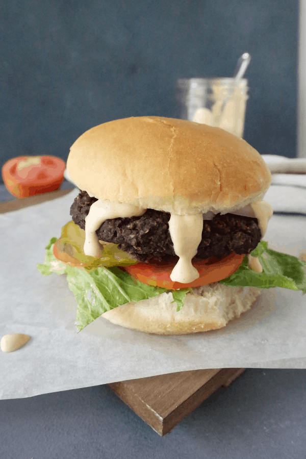 healthy vegan burger patty with black beans and mushrooms