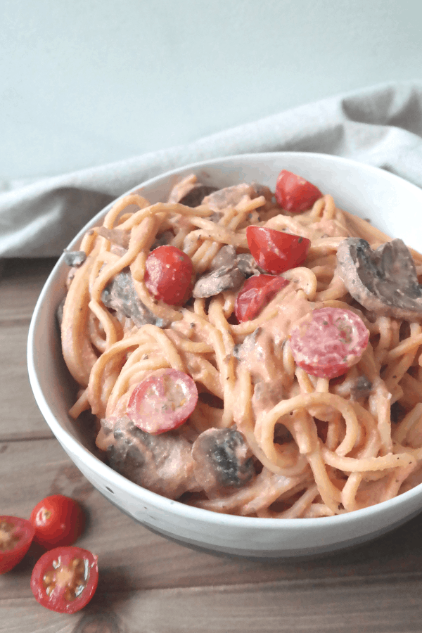 tofu tomato linguine with mushrooms