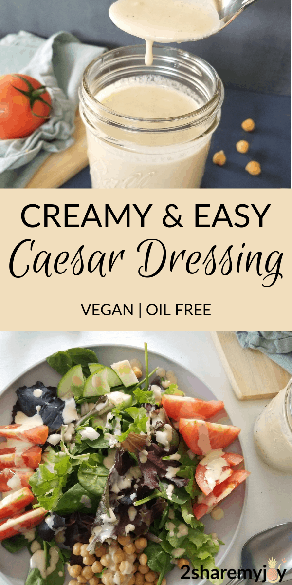 The best healthy vegan caesar dressing without oil, mayo, eggs, or hummus. This easy creamy salad dress is made with cashews.