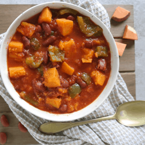 Easy Vegan Sweet Potato Chili (oil free, gluten free, instant pot)