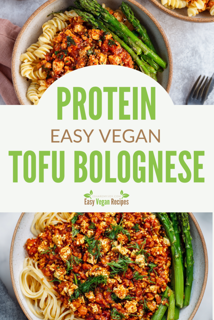 This quick vegan tofu bolognese is packed with 30g of protein and ready in 30 minutes! A healthy, oil-free, budget-friendly pasta dinner you’ll crave every week. 🍝✨ #VeganDinner #TofuRecipes #HealthyPasta