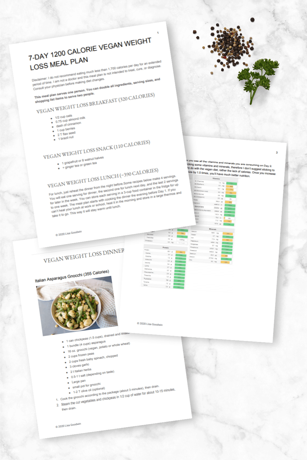 1200 calorie meal plan mockup