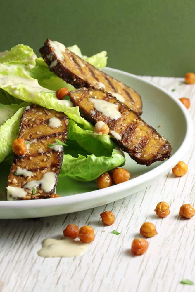 Image for Vegan Caesar Salad with Crunchy Chickpea Croutons (Gluten Free!)
