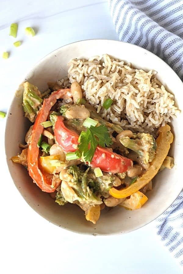 peanut butter stir with brown rice