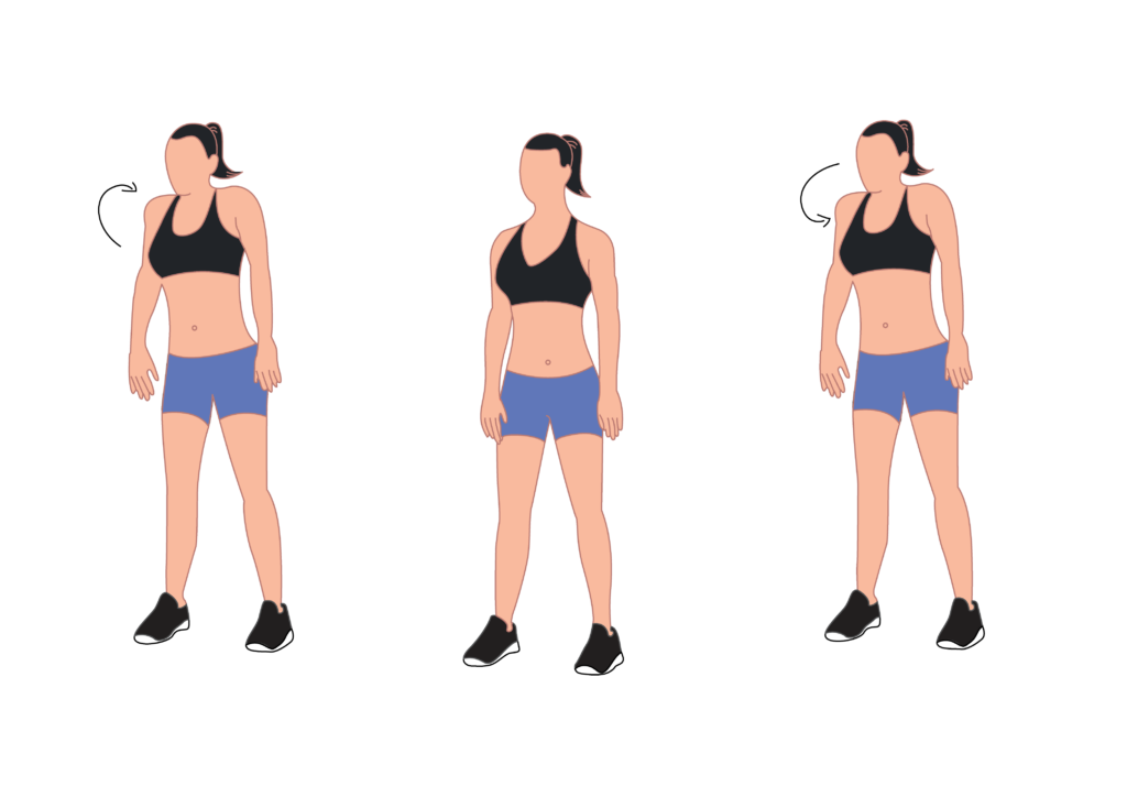 Shoulder rolls are a great exercise to relieve stress around the neck and shoulder area. You can do this standing up or sitting.