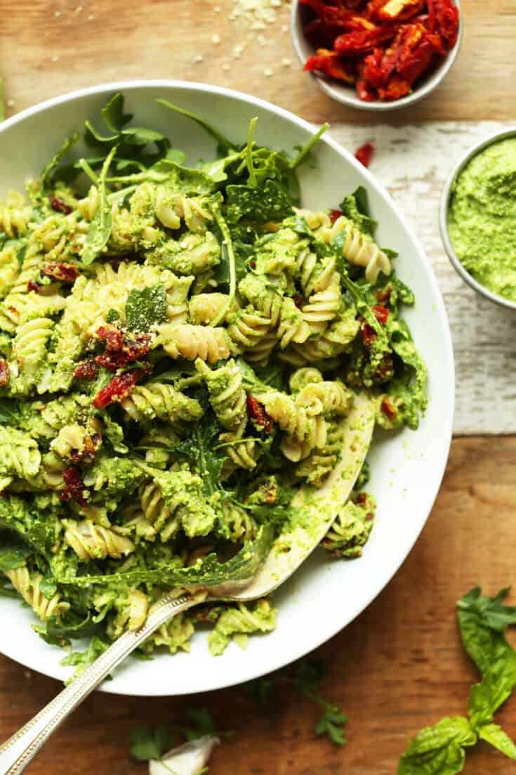 Image for Pea Pesto Pasta with Sun-Dried Tomatoes & Arugula (Vegan + GF)