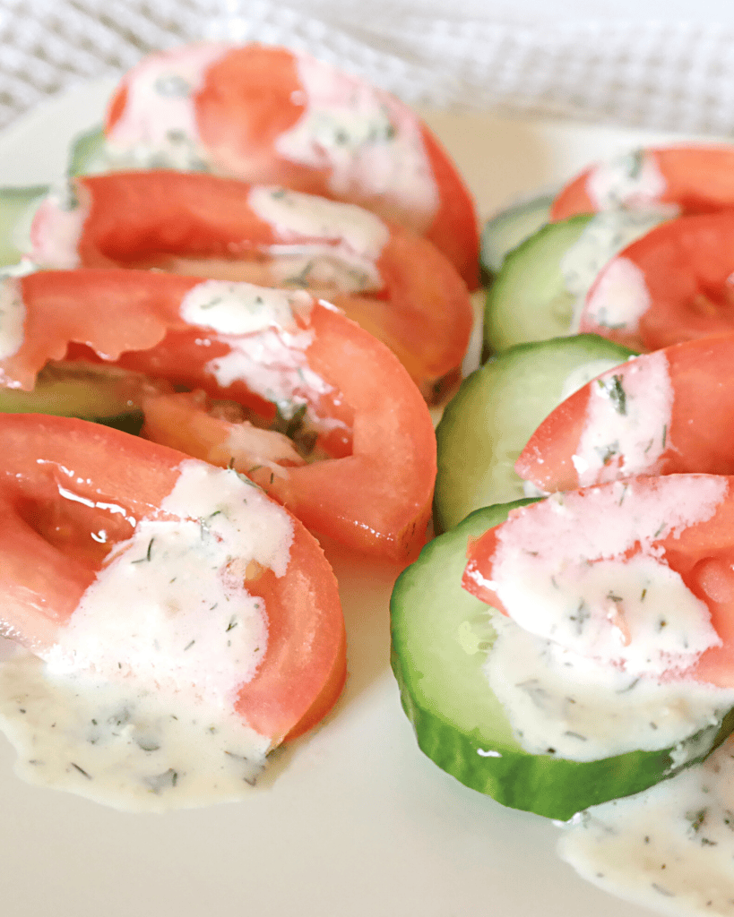 Easy dairy free ranch dressing over veggies as a ranch dip