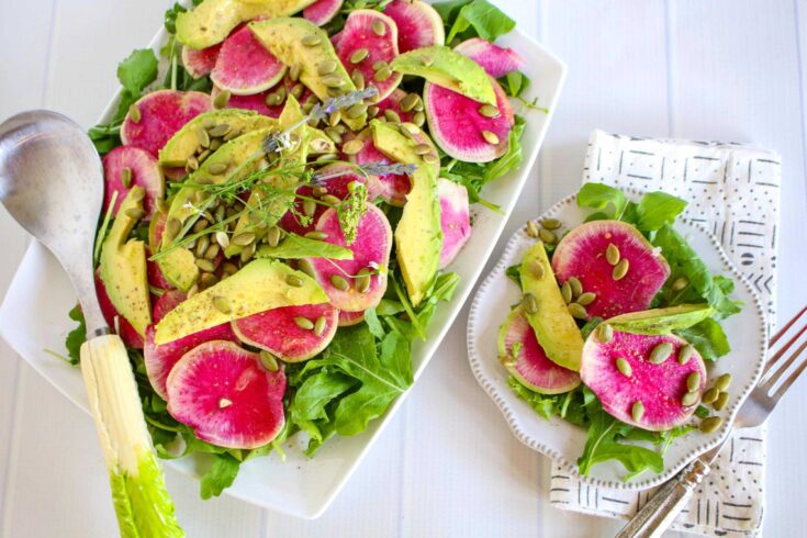 Image for Arugula Salad with Radishes and Avocado and Truffle Lemon Vinaigrette - Sharon Palmer, The Plant Powered Dietitian