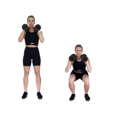 With the front dumbbell squat, you rest the dumbbells lightly on your shoulders. This variation lets you squat deeper, giving you a wider range of motion. You also have the benefits of adding more weight to your squat since you are holding two dumbbells.