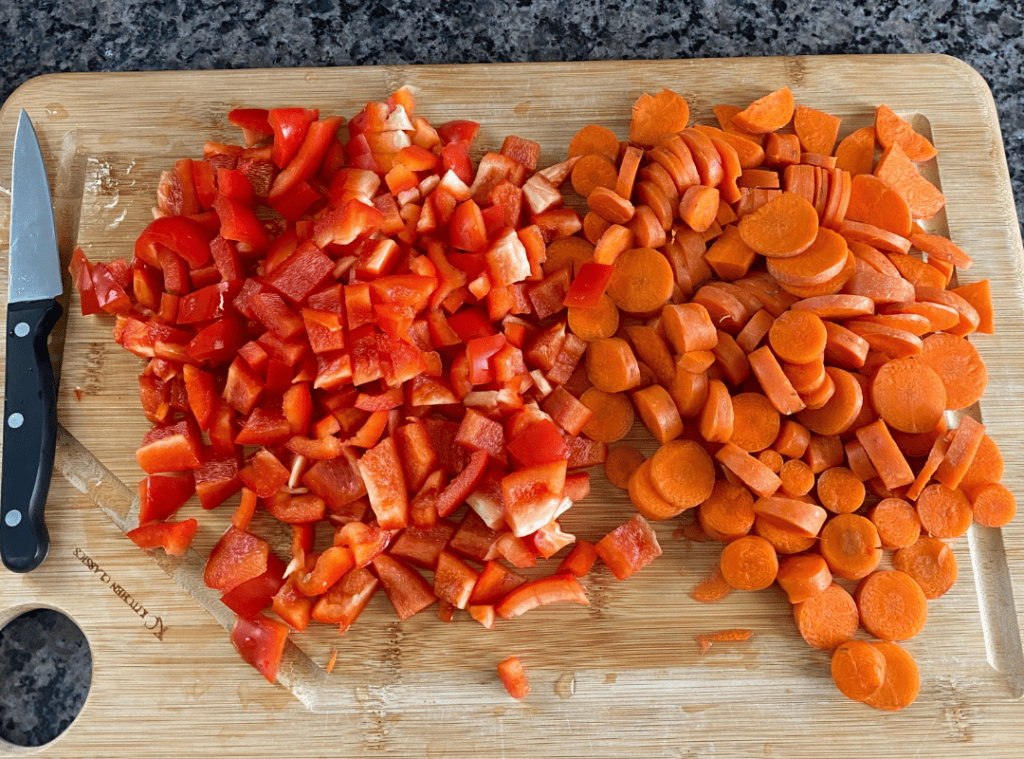 chopped vegetables to make vegan protein chli