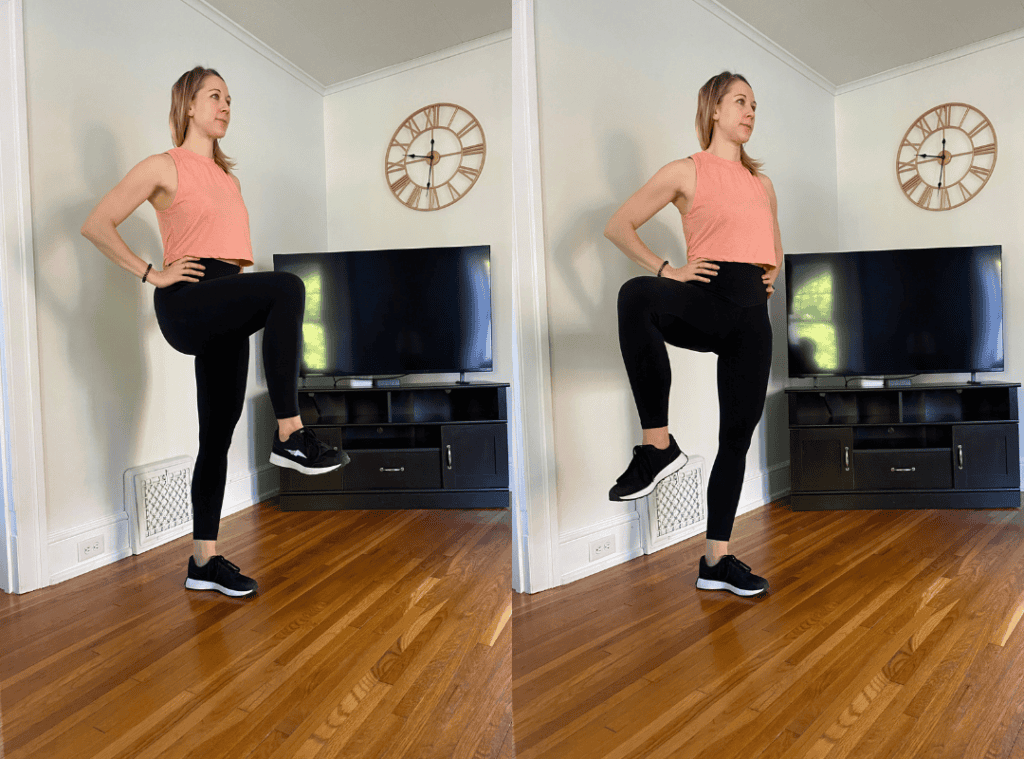 single leg hip rotation balance exercise