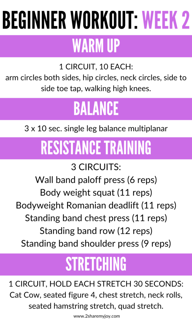 beginner workout plan week 2 infographic. 