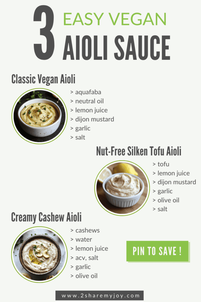 No eggs? No problem! 🥑🌱 These 3 vegan aioli recipes are super easy and totally delicious. Use them for burgers, roasted veggies, or as a dipping sauce. Click to get the recipes and pin for later!
