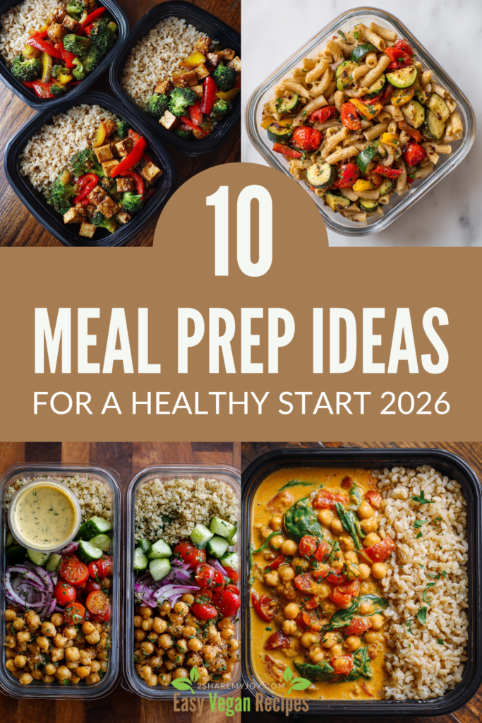 Start your 2026 healthy eating goals with these easy vegan meal prep ideas! From chickpea quinoa bowls to coconut curry, each recipe is high-protein, budget-friendly, and perfect for busy weeks. 🌿 Save time, reduce stress, and fuel your body with plant-based meals that taste amazing all week long. #veganmealprep #healthyreset #plantbasedrecipes #mealplanning2026