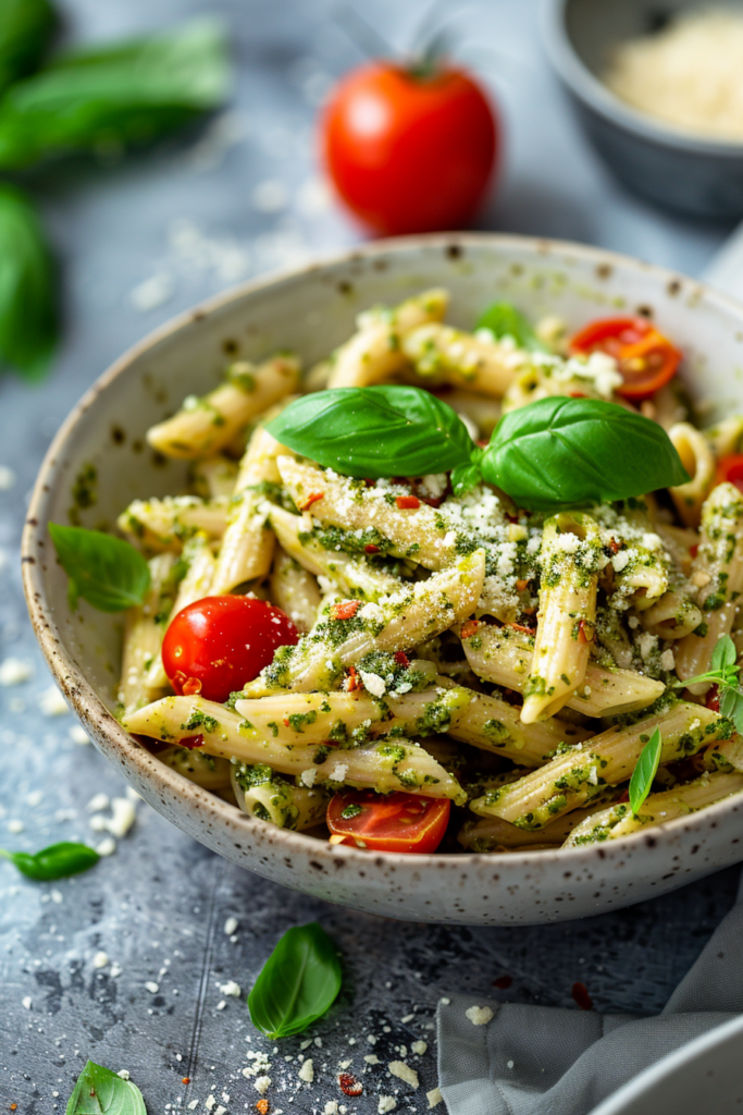 Vegan Pesto Pasta with Nutritional Yeast (24g Protein)