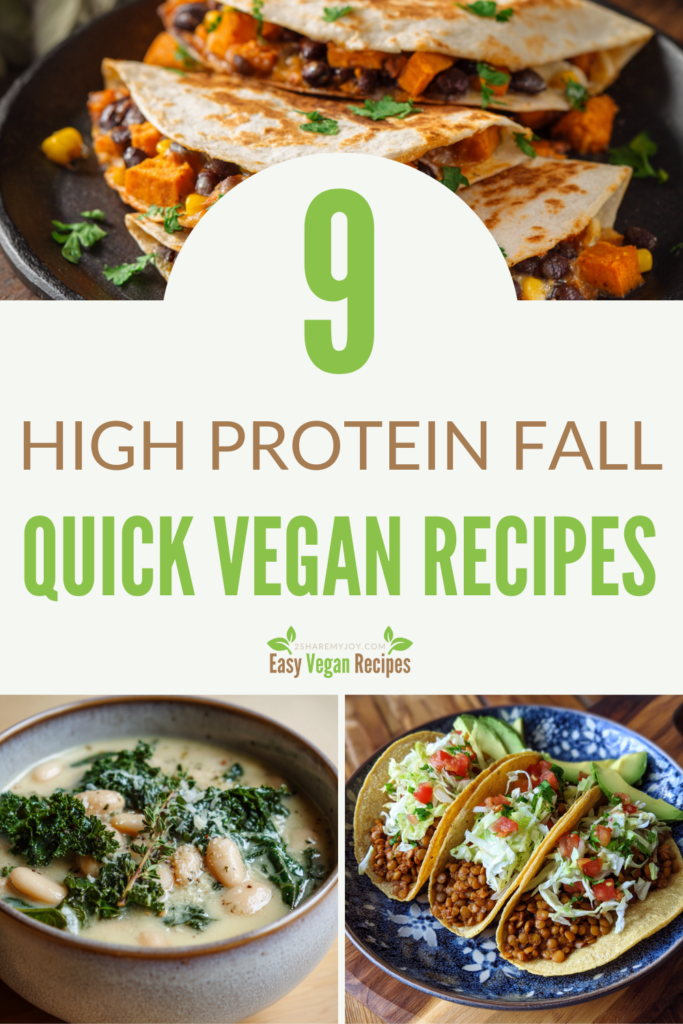 Short on time but craving something hearty and protein-rich? These easy vegan recipes are all ready in 15 minutes or less and loaded with fall flavors. From pumpkin chickpea curry to lentil tacos and creamy white bean soup, every recipe is plant-based, protein-packed, and perfect for cozy autumn nights. 🍁 Save these quick vegan dinners and use them for weekly meal prep, fast weeknight cooking, or high-protein vegan lunch ideas that keep you going all day.