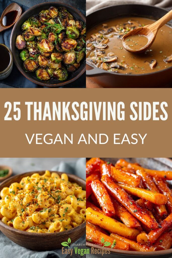 Thanksgiving isn’t just about the turkey — it’s the sides that steal the show! This roundup of 25 vegan side dishes includes everything from stuffing and gravy to casseroles, salads, and breads. All plant-based, dairy-free, and egg-free but still full of holiday comfort. Perfect for making your Thanksgiving dinner festive, cozy, and inclusive for everyone at the table. Save these recipes for later!