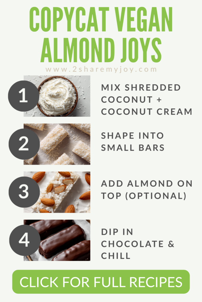 Craving Almond Joys (or Mounds) without the dairy? 🥥 These vegan copycat bars are so easy — shredded coconut, almonds, and rich dark chocolate come together for the perfect nostalgic treat. Make them in minutes with just a few pantry staples. Save this recipe and enjoy your favorite candy the plant-based way! 🍫🌱