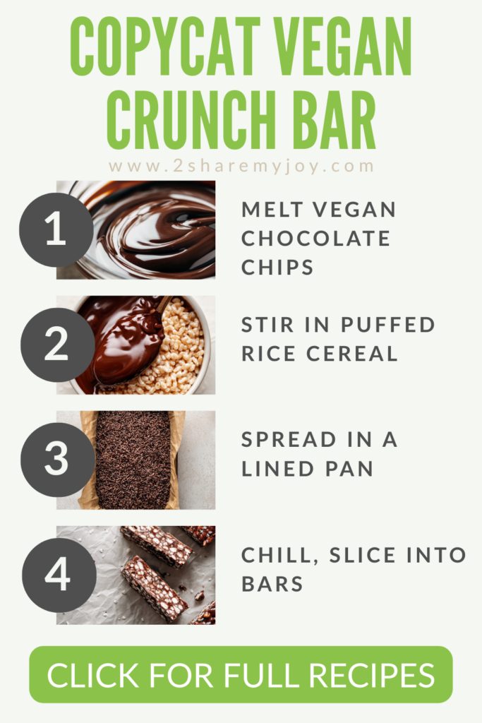Recreate the classic Nestlé Crunch Bar at home with this simple vegan recipe! 🍫✨ Just two ingredients — vegan chocolate + puffed rice — for that same nostalgic crunch you love. No baking, no fuss, just melt, mix, chill, and enjoy. Pin this recipe and make your own dairy-free Crunch bars anytime. 🌱