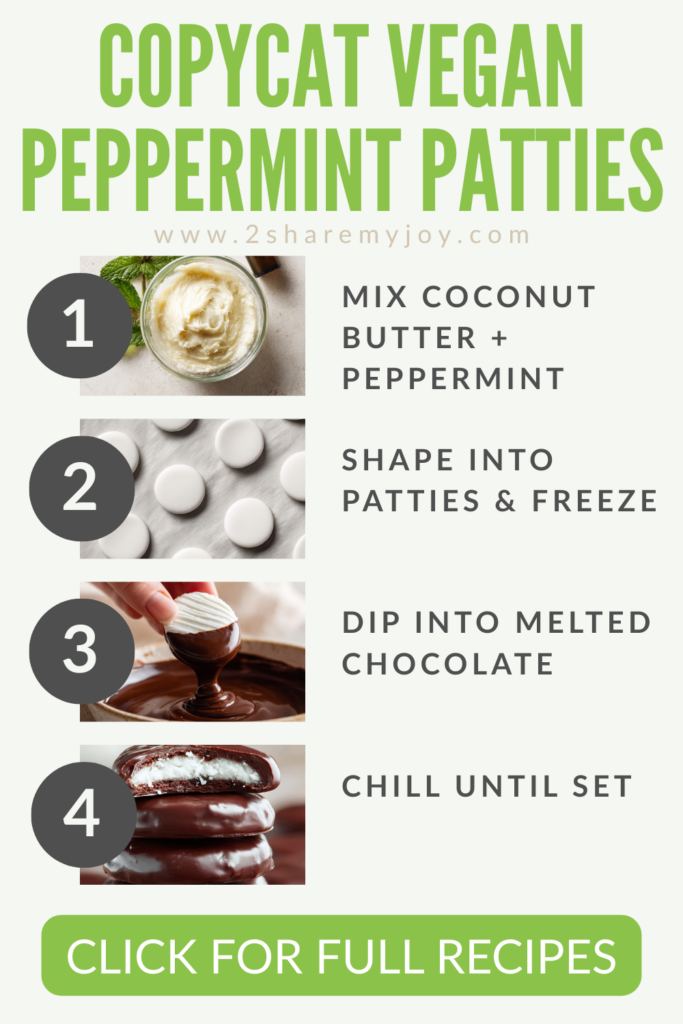 Cool, refreshing, and coated in chocolate — these vegan peppermint patties taste just like Yorks, but dairy-free! ❄️🍫 Made with coconut butter, peppermint extract, and dark chocolate, they’re the perfect after-dinner treat or holiday gift. Quick, easy, and no fancy equipment needed. Save this recipe for your sweet tooth! 🌱✨