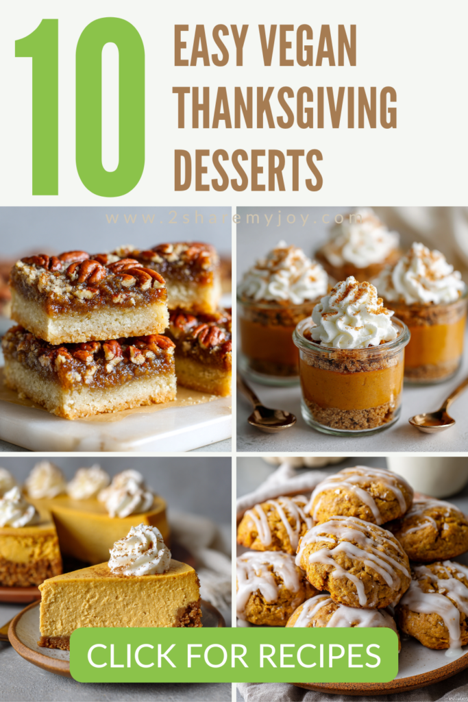 Looking for the best vegan Thanksgiving desserts beyond pumpkin pie? From creamy pumpkin cheesecake and gooey pecan pie bars to apple crisp and no-bake pumpkin cups, these plant-based recipes are festive, easy to make, and 100% dairy-free and egg-free. Perfect for holiday entertaining or potlucks! 📌 Save this roundup of vegan desserts for Thanksgiving to wow your guests.