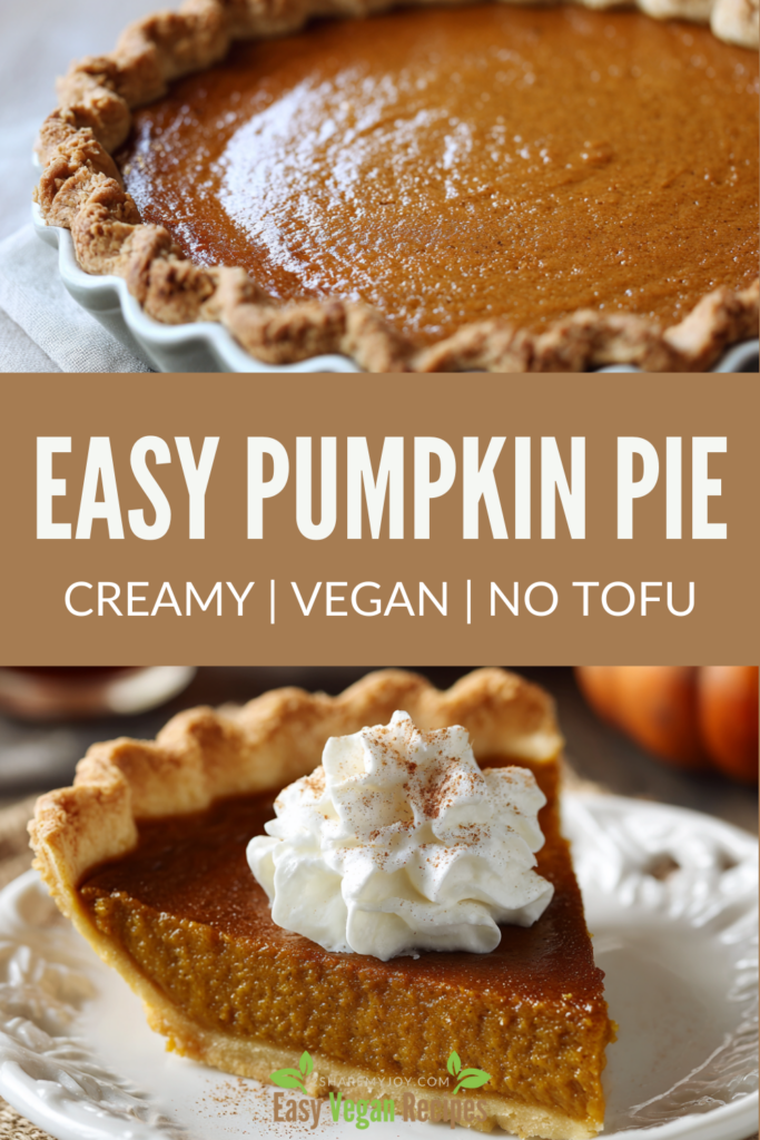 This easy vegan pumpkin pie recipe is creamy, perfectly spiced, and made without tofu! With coconut milk, pumpkin purée, and warm holiday spices, it’s the perfect dairy-free Thanksgiving dessert. No complicated ingredients required — just simple, wholesome, and absolutely delicious. Save this plant-based holiday pie recipe for your fall celebrations!