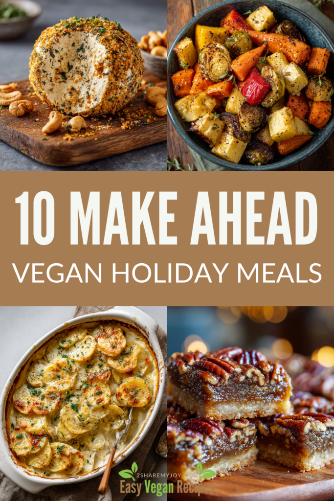 These make-ahead vegan recipes make entertaining effortless! Prep your sides, mains, and desserts early — like creamy scalloped potatoes, savory mushroom puff pastry parcels, and chewy pecan pie bars. Everything reheats beautifully for a no-stress vegan Christmas dinner!
