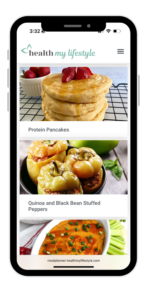 Health My Lifestyle Meal Planner on phone showing easy vegan recipes