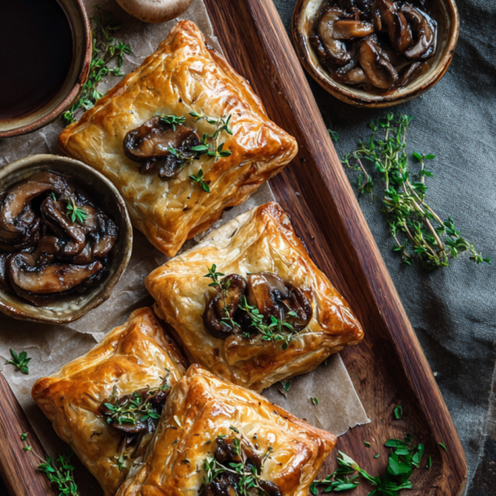 Mini Mushroom Puff Pastry Parcels with Red Wine Gravy