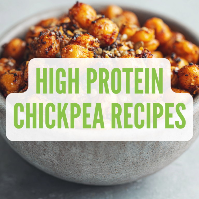 High-protein chickpea recipes with 20–40g protein, vegan meal ideas in bowls and plates