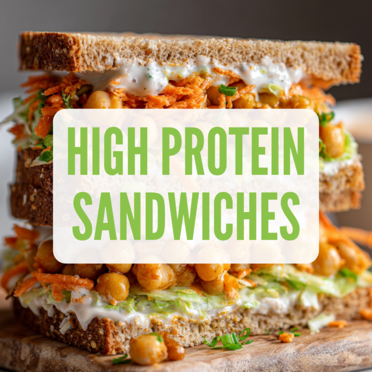 Assorted easy vegan sandwiches filled with tofu, chickpeas, hummus, and fresh veggies for meal prep.