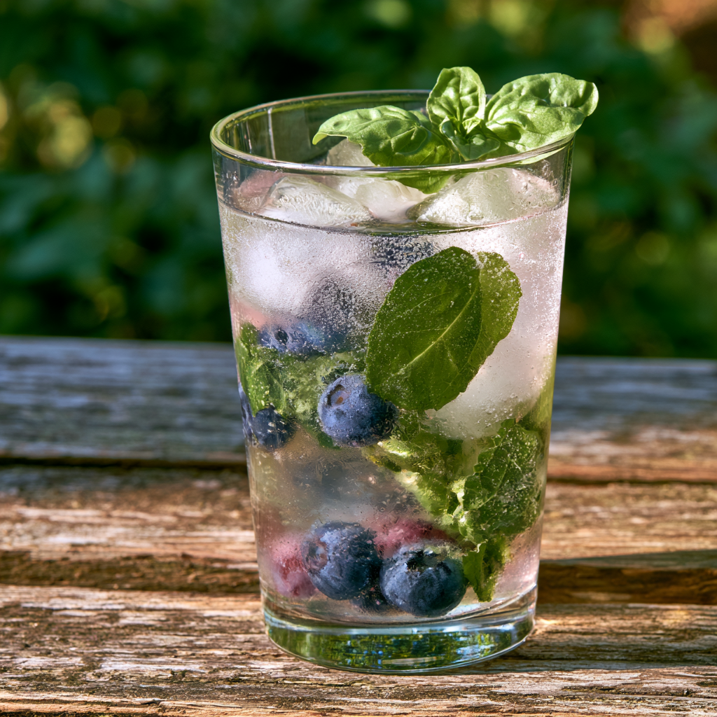 7. Blueberry Basil Sparkling Mocktail